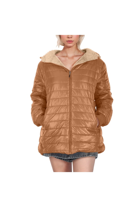 Coats for Women Fall Winter Plus Size Cotton Hooded Warm Lamb Fleece Lightweight Coat Warm Winter Jacket Coffee XXL