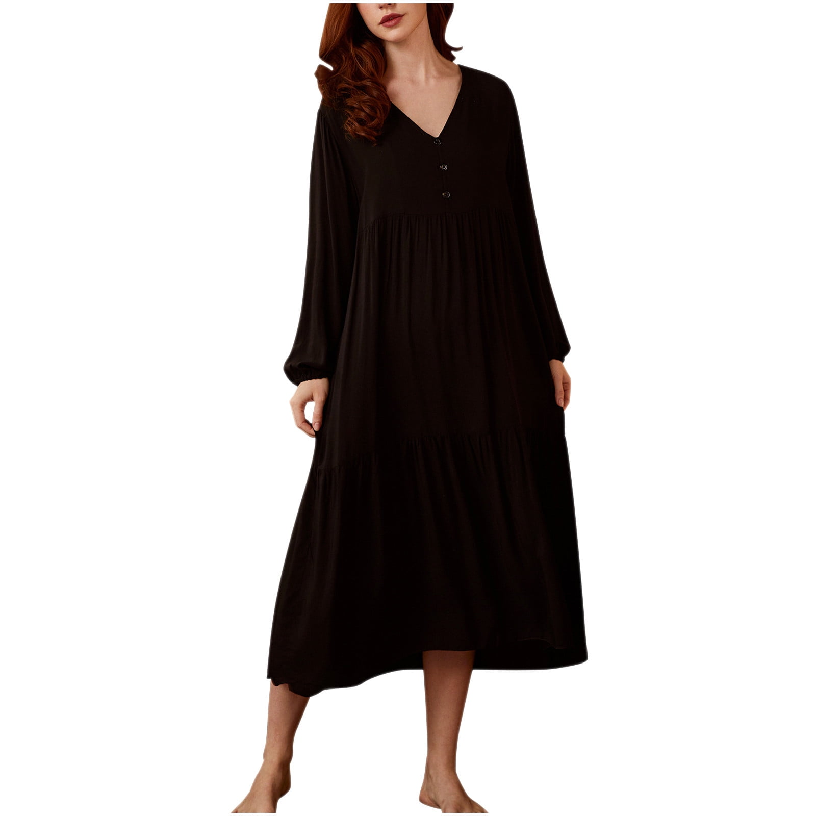 IZZY + TOBY Women's Long Sleeve Cotton Nightgown – Soft Knee-Length Sleepwear, White Print