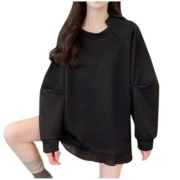 Ashirexll Crewneck Sweatshirts Oversized Sweatshirt For Winter Tops Womens Long Sleeve Tops Casual Solid Color Round Neck Pullover Loose Sweatshirt Blouse