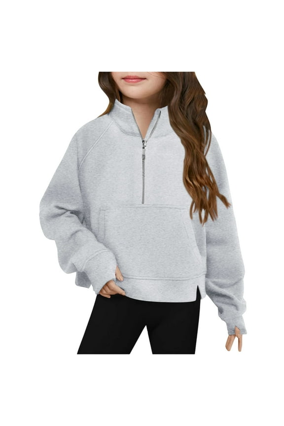 Crewneck Sweatshirts Sweatshirts For Girls Trendy 5-14 Years Girls Half Zip Crewneck Long Sleeve Crop Pullover Fleece Sweatshirt