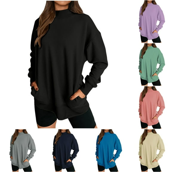 Ashirexll Crewneck Sweatshirts Women, Fall Sweatshirts for Women, Ladies Solid Color Hoodless Sweatshirts Round Neck Long Sleeve Blouses