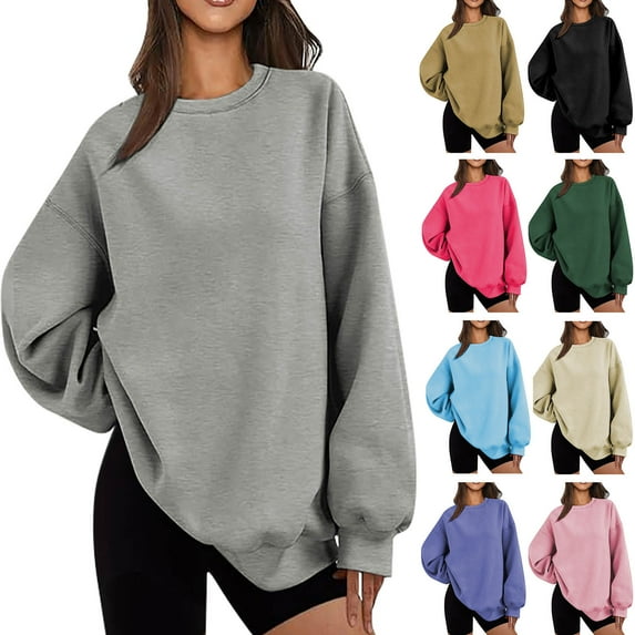 Ashirexll Crewneck Sweatshirts Women, Fall Sweatshirts for Women, Ladies' Trendy Fall Casual Solid Color Long Sleeve Round Neck Sweatshirts
