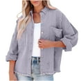 thumbnail image 1 of Ashirexll Denim Jacket for Women Casual Washed Worn Hole Loose Oversized Denim Jacket Long Sleeve Jacket Purple S, 1 of 5