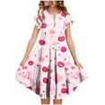 thumbnail image 1 of Ashirexll Dresses for Girls Children Floral Print Short Sleeve Ruffled Pockets Round Neck Summer Tunic for Kids, 1 of 5