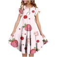 thumbnail image 1 of Ashirexll Dresses for Girls Children Floral Print Short Sleeve Ruffled Pockets Round Neck Summer Tunic for Kids, 1 of 5