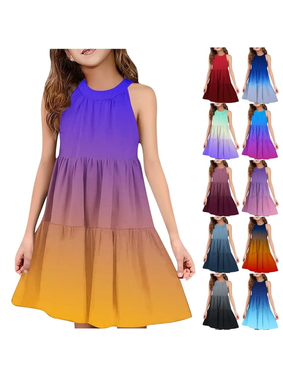 Dresses for Girls Children Sleeveless Fashion Round Neck Patchwork Playful Summer Casual Sundress for Preteen