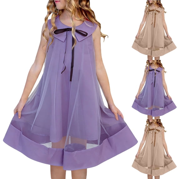 Ashirexll Dresses for Girls Solid Color Collar Belt Cinched Waist Short Sleeve Button Up Shirt Dress for Kids