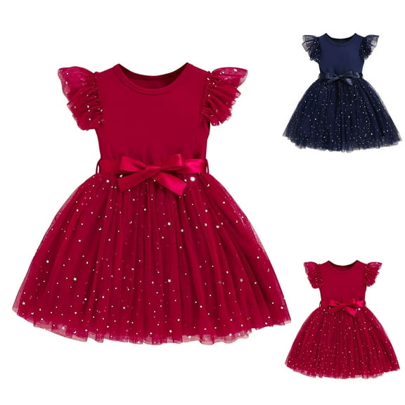 Ashirexll Dresses for Girls Summer Dresses Toddler Kids Girls Fashion Solid Color Print Sleeveless Skirt Princess Party Dress