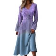 thumbnail image 1 of Ashirexll Dresses for Women Gradient Color Loose Casual Print Long Sleeve V-Neck Soft Lightweight Pleated Fall Dresses Purple XL, 1 of 6