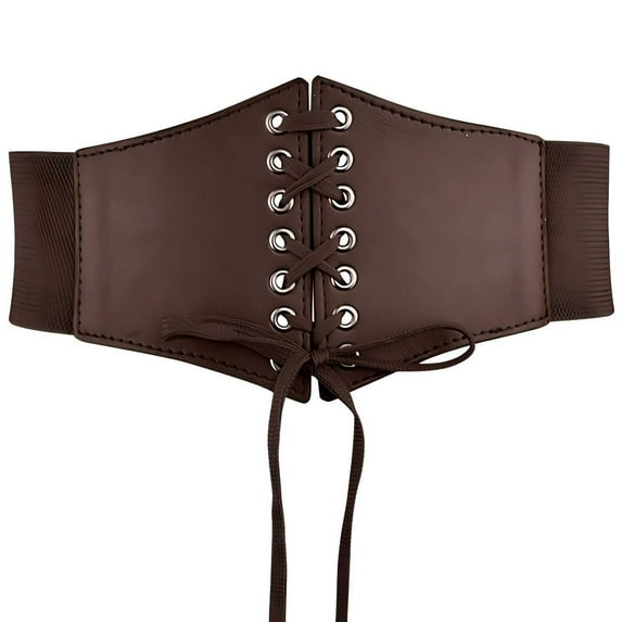 Ashirexll Elastic Costume Waist Belt Lace-up Tied Waspie Corset Belts for Women Coffee Free Size