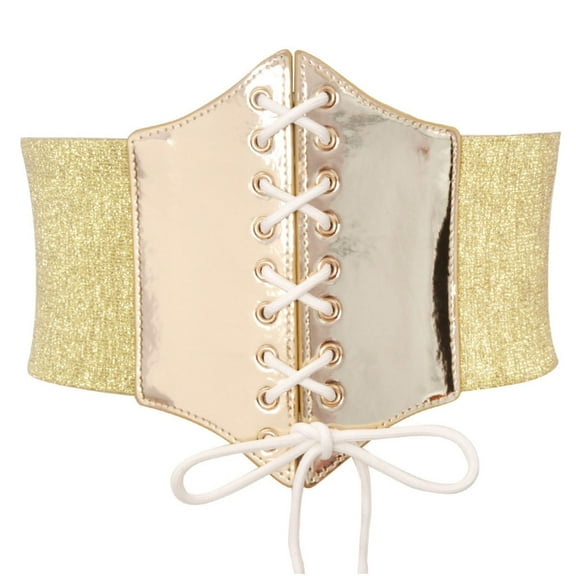 Ashirexll Elastic Costume Waist Belt Lace-up Tied Waspie Corset Belts for Women Gold Free Size