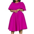 thumbnail image 1 of Ashirexll Evening Dresses for Women, Solid Color Bubble Sleeve Waisted A-Line Large Hem Dresses Hot Pink S, 1 of 6