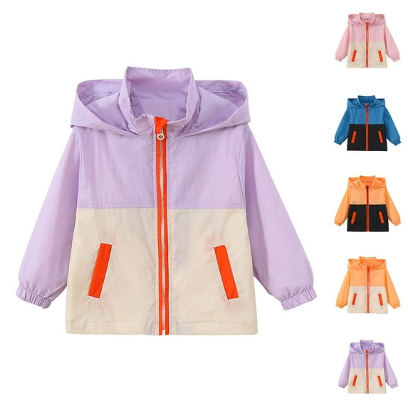 Ashirexll Fall Jackets, Jacket for Girls, Casual Lightweight Hooded Patchwork Color Coats for Children Zipper Girls Coat