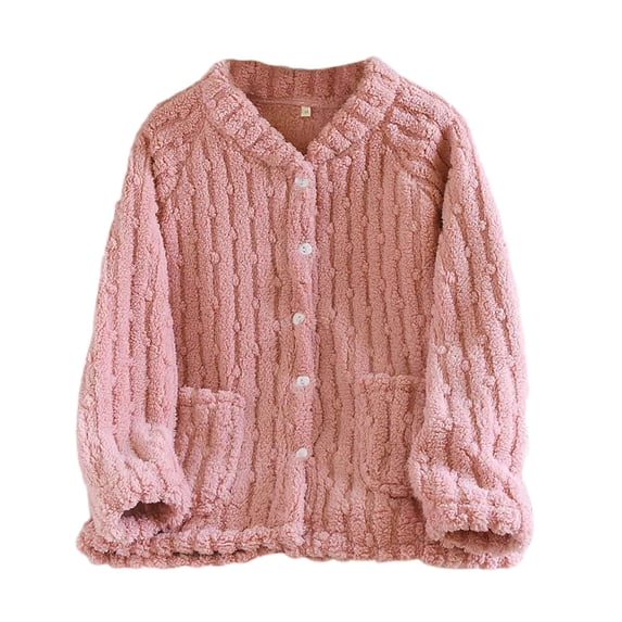 Ashirexll Fleece Pajamas Women, Fuzzy Pajamas for Women, Womens Cozy Winter Flannel Shirt Long Sleeve Plush Loungewear for Home Relaxation