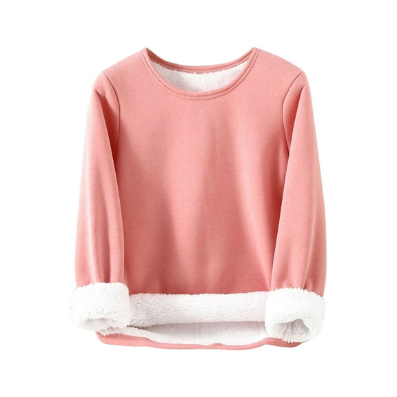 Ashirexll Fleece Pajamas Women, Winter Pajamas for Women, Womens Round Neck Long Sleeve Sweatshirt Winter Plush Thick Fleece Large Size Sleepwear