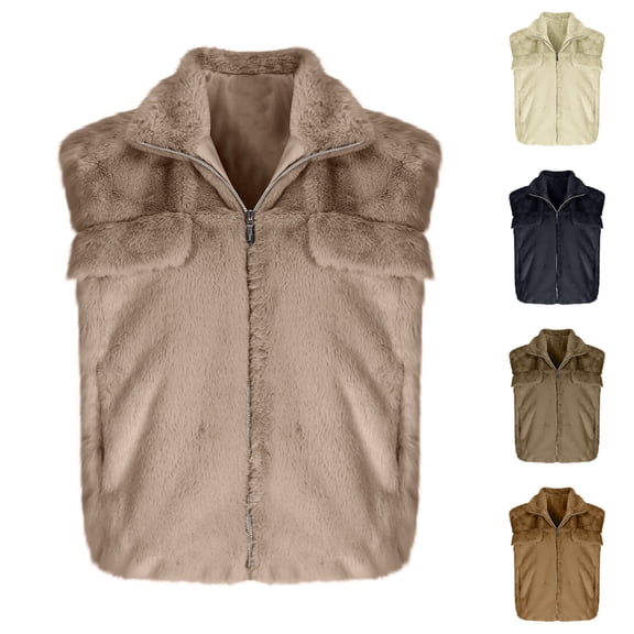 Ashirexll Fleece Vest Women, Womens Winter Coats, Zip Up Winter Warm Solid Color Faux Leather Sleeveless Jacket with Zipper Pocket