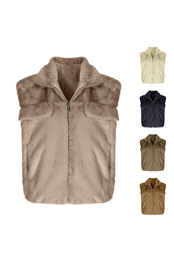 Fleece Vest Women, Womens Winter Coats, Zip Up Winter Warm Solid Color Faux Leather Sleeveless Jacket with Zipper Pocket