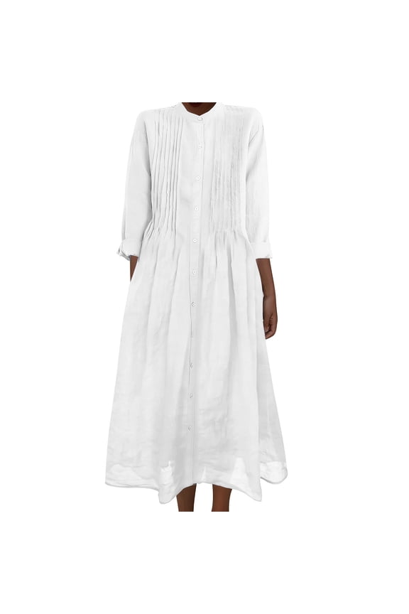 Flowy Dresses for Women, Womens Summer Dresses, Round Neck Solid Color Casual Short Sleeve Linen Pocket Maxi Dress