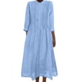 thumbnail image 1 of Ashirexll Flowy Dresses for Women, Womens Summer Dresses, Round Neck Solid Color Casual Short Sleeve Linen Pocket Maxi Dress, 1 of 7