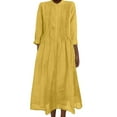 thumbnail image 1 of Ashirexll Flowy Dresses for Women, Womens Summer Dresses, Round Neck Solid Color Casual Short Sleeve Linen Pocket Maxi Dress, 1 of 7