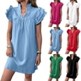 thumbnail image 1 of Ashirexll Flowy Dresses for Women, Womens Summer Dresses, Stand Collar Ruffle Short Sleeve Solid Color Loose Shift Pullover Dress, 1 of 6