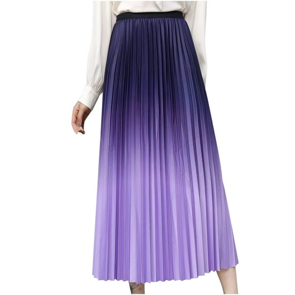 Ashirexll Flowy Skirts for Women Summer Lightweight Gradient Color Pleated Skirt with High Waist and Slim A-line Skirt Purple A Free Size