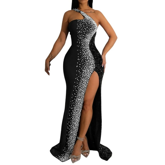 Ashirexll Formal Dresses for Women Fashionable Sequin Slit Sleeveless Hip Hugging Long Dress Evening Gowns for Women Formal Black XXL