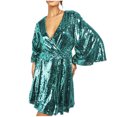 thumbnail image 1 of Ashirexll Formal Dresses for Women Fashionable Solid Color V-Neck Lace-Up Loose Sequin Party Dresses for Women Green XXL, 1 of 6
