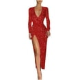 thumbnail image 1 of Ashirexll Formal Dresses for Women Plus Size Split Sequin Floor Length Evening Gown Long Sleeve V-Neck Dress Evening Gowns for Women Formal Red 3XL, 1 of 6