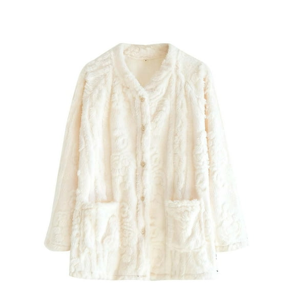 Ashirexll Fuzzy Pajamas for Women, Fleece Pajamas Women, Womens Long Sleeve Winter Flannel Top Solid Color Thick Plush Home Loungewear