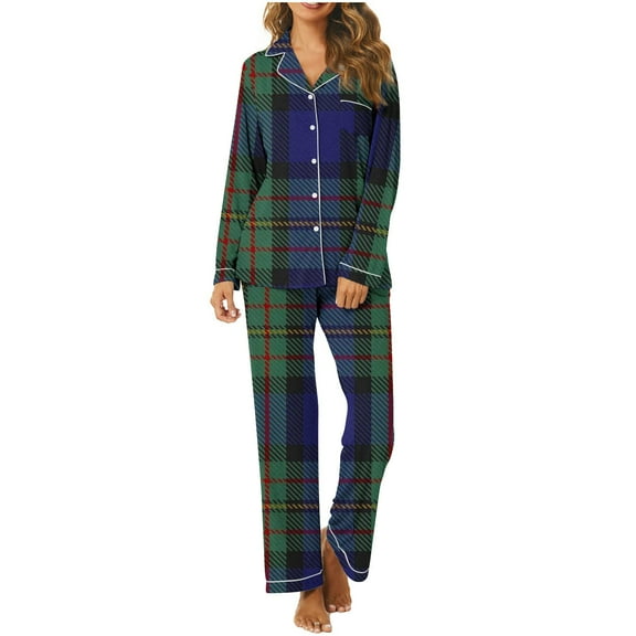 Ashirexll Fuzzy Pajamas for Women, Womens Winter Sets, Casual Button Long Sleeve Top with Loose Printing Pants Home Clothing Pajama Set
