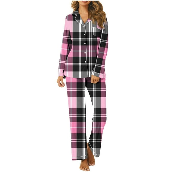 Ashirexll Fuzzy Pajamas for Women, Womens Winter Sets, Casual Button Long Sleeve Top with Loose Printing Pants Home Clothing Pajama Set