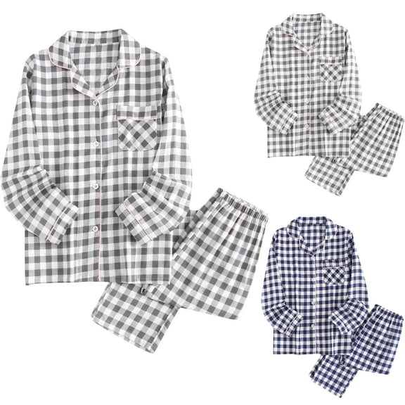 Ashirexll Fuzzy Pajamas for Women, Womens Winter Sets, Fall Lattice Printing Casual Comfortable Button Pocket Long Sleeve Pants Pajama Set