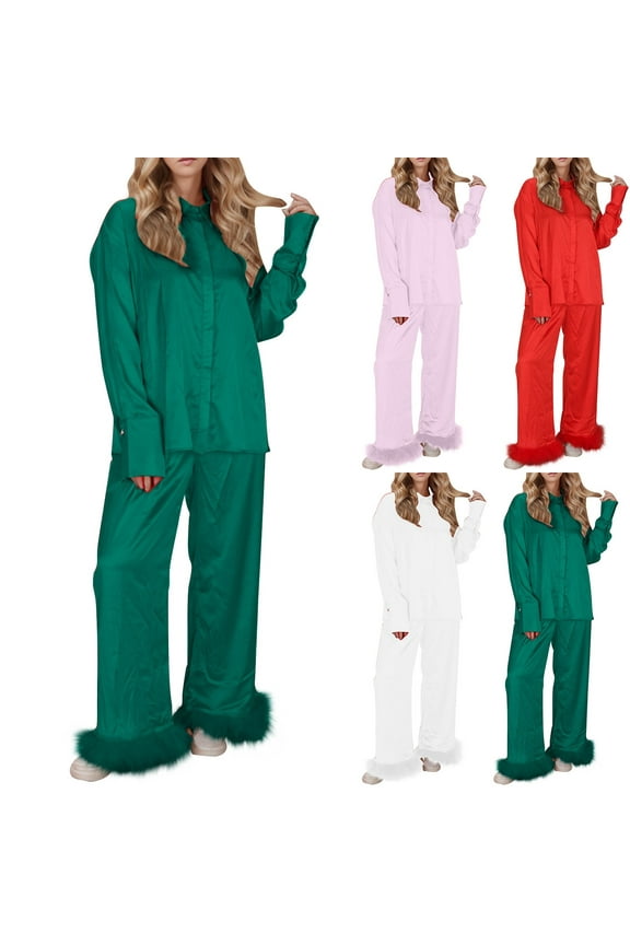 Fuzzy Pajamas for Women, Womens Winter Sets, Long Sleeve Long Pants Home Clothes Pajamas Two Piece Set for Loungewear Wear