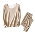 thumbnail image 1 of Ashirexll Fuzzy Pajamas for Women, Womens Winter Sets, Winter Velvet Solid Color Double Side Warm Round Neck Long Sleeve Home Clothes Set, 1 of 4