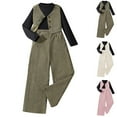 thumbnail image 1 of Ashirexll Girls Clothing Set Fall Winter Solid Color Long Sleeve Cardigan and Base Shirt with Elastic Waist Pants 3 Piece Set Outfits, 1 of 4