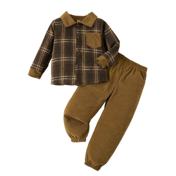 Ashirexll Girls' Clothing Sets 2 Piece Plaid Corduroy Collared Button Jacket with Jogger Pants Set for 2-7 Years
