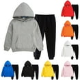 thumbnail image 1 of Ashirexll Girls Clothing Sets 2 Piece Toddler Outfits Solid Color Casual Pocket Hooded Sweatshirt with Long Sleeves and Comfy Jogger Pants, 1 of 6