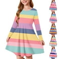 thumbnail image 1 of Ashirexll Girls Dresses Size 10-12, Girls Long Sleeve Dress, 4-14Y Children Long Sleeve Stretchy Dress A-Line Colorful Striped Dress Fall ana Winter Dresses, 1 of 6