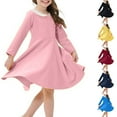 thumbnail image 1 of Ashirexll Girls Dresses Size 10-12, Girls Long Sleeve Dress, Long Sleeve Fall Dress Fashion Children Solid Color Doll Neck Dress Casual Plowy Dress, 1 of 5