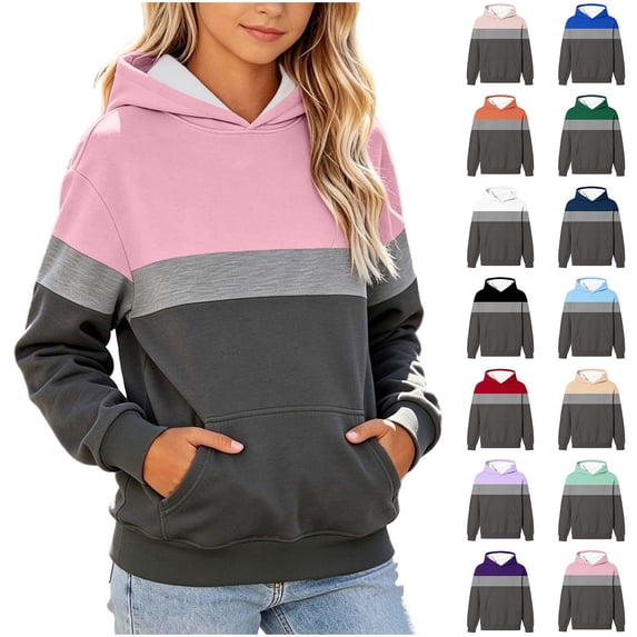 Ashirexll Girls Hoodies Colorblock Hooded Long Sleeve Sweatshirt for Big Kids Outdoor Layer 3-14 Years