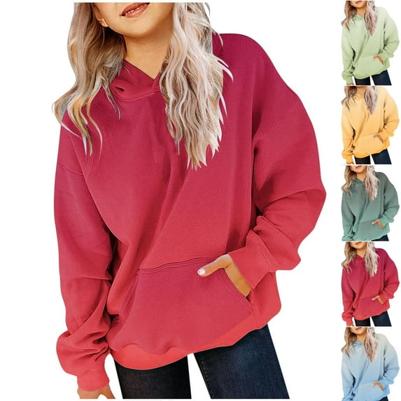 Ashirexll Girls Hoodies, Comfort Hoodie, Children Long Sleeve Hoodies with Pocket Gradient Color Hooded Sweatshirts for Girls in Fall and Winter