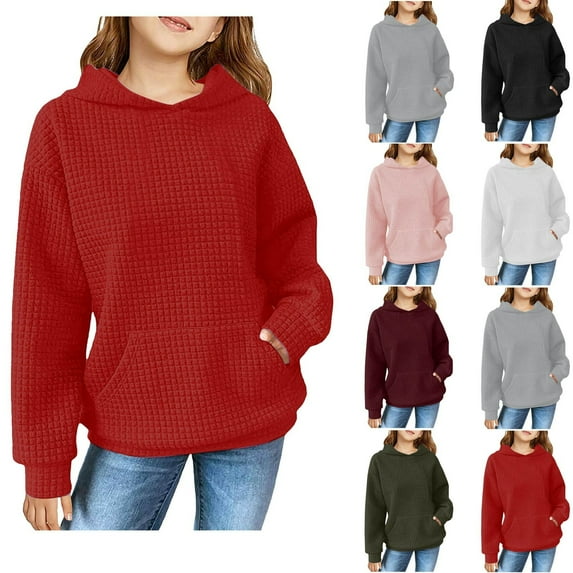 Ashirexll Girls Hoodies, Comfort Hoodie, Solid Color Children Hooded Long Sleeve Sweatshirt Round Neck Pullover Fall and Winter