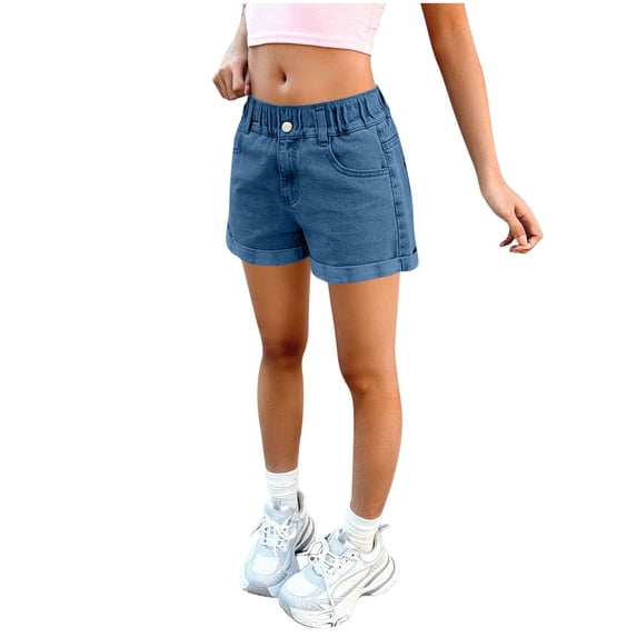 Ashirexll Girls Jean Shorts Fashion Summer Loose Straight Leg Jeans Shorts for Children