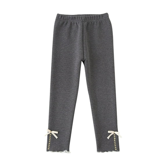 Ashirexll Girls Leggings, Warm Leggings, Fall Leggings for Girls Solid Color Elastic Waist Pants with Bowknots