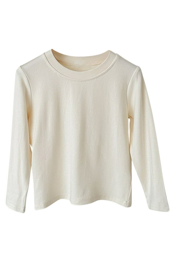 Girls Long Sleeve Shirts, Fall Shirts, 1-12 Years Girls Casual Loose Solid Color Base Shirt Long Sleeve Round Neck Tops