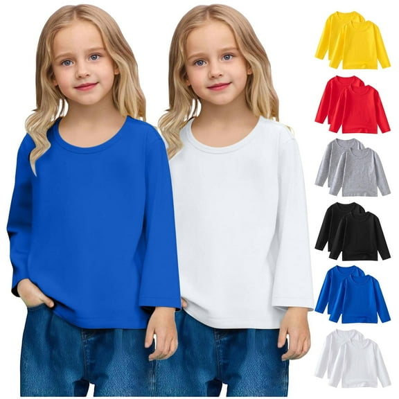Ashirexll Girls Long Sleeve Shirts, Fall Shirts, 2PC Long Sleeve Shirts for Girls Cute Solid Color Soft Fall Top Round Neck T-shirt