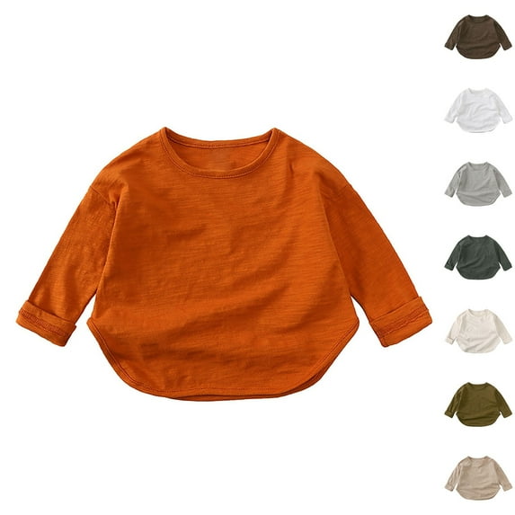 Ashirexll Girls Long Sleeve Shirts, Fall Shirts, Children Solid Color Fall Tops Round Neck Long Sleeve Shirts for Girls