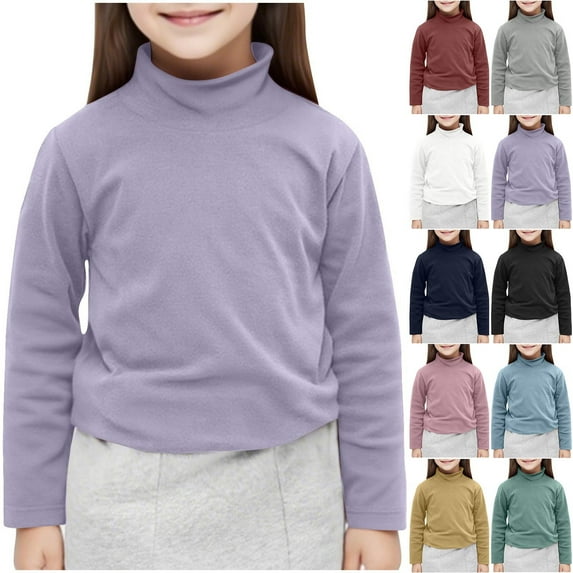 Ashirexll Girls Long Sleeve Shirts, Fall Shirts, Girls Long Sleeve Shirts Solid Color Warm Top Half High Neck Pullover Base Shirt