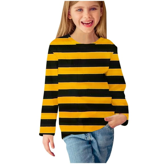 Ashirexll Girls Long Sleeve Shirts, Fall Shirts, Long Sleeve Shirts for Girls 3-14 Years Striped and Plaid Shirts Round Neck Casual Fall Clothes